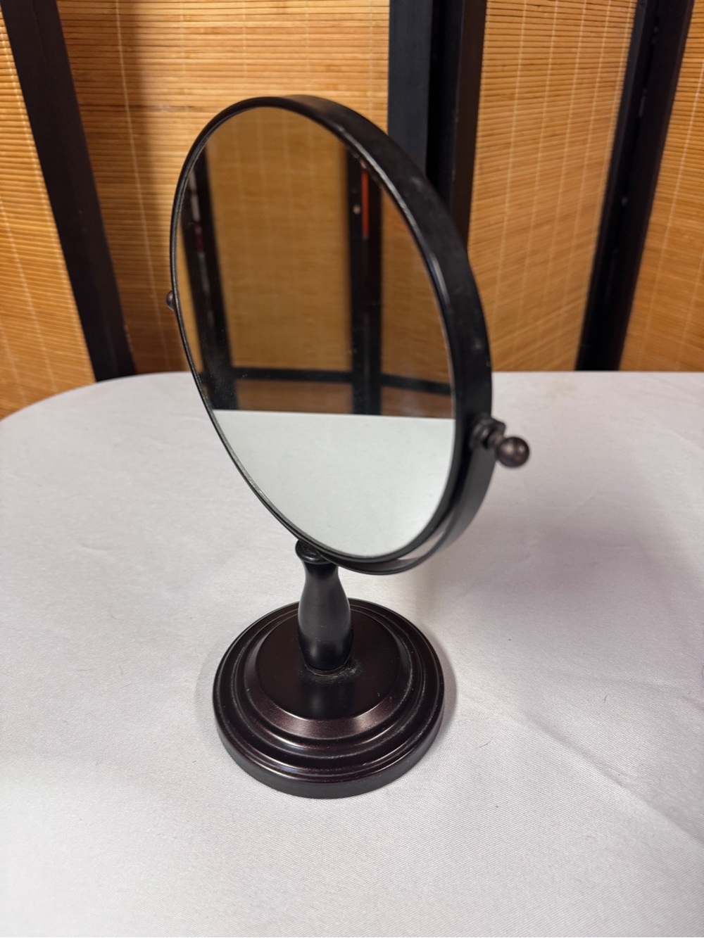 Double-Sided Round Table Vanity Mirror in Dark Bronze
